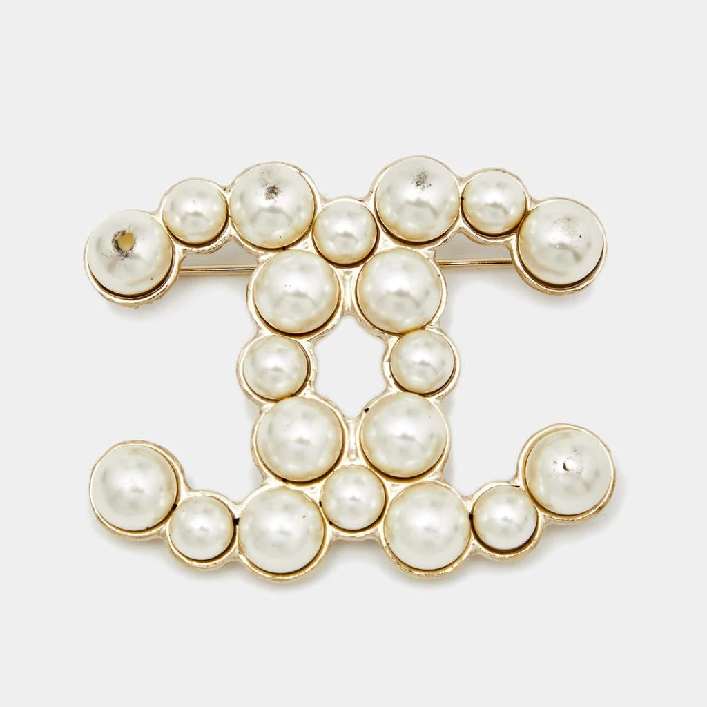 商品[二手商品] Chanel|Chanel CC Faux Pearl Gold Tone Brooch,价格¥2957,第1张图片