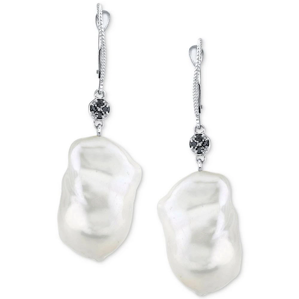 商品Macy's|Cultured Freshwater Baroque Pearl (13mm) & Diamond Accent Drop Earrings in 14k White Gold,价格¥4724,第3张图片详细描述