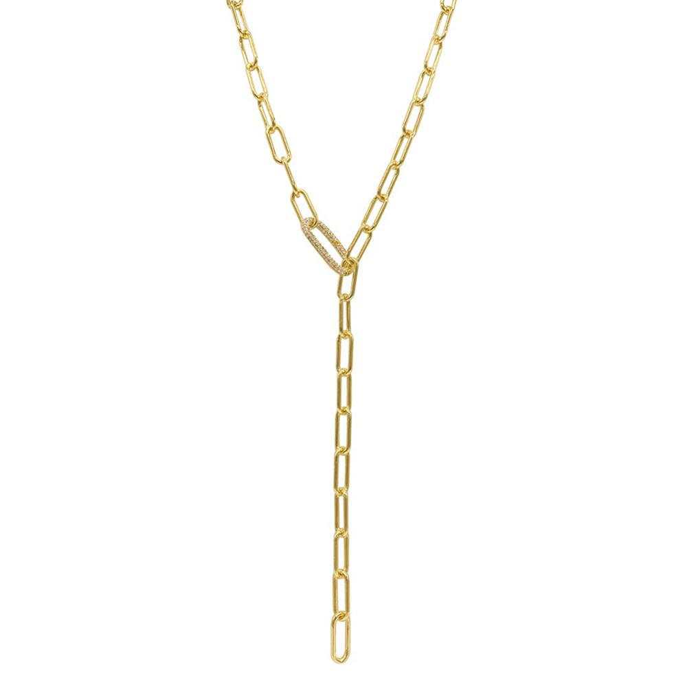 Women's 14K Gold-Tone Plated Y-Shaped Lariat Crystal Lock Necklace商品第3张图片规格展示