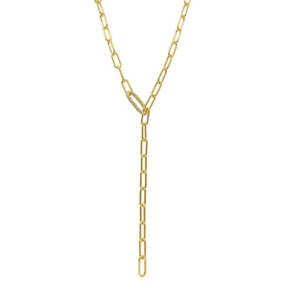 商品ADORNIA|Women's 14K Gold-Tone Plated Y-Shaped Lariat Crystal Lock Necklace,价格¥283,第5张图片详细描述