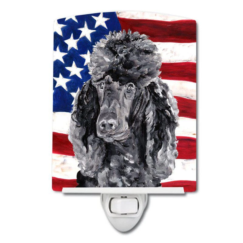 商品Caroline's Treasures|Black Standard Poodle with American Flag USA Ceramic Night Light,价格¥204,第1张图片