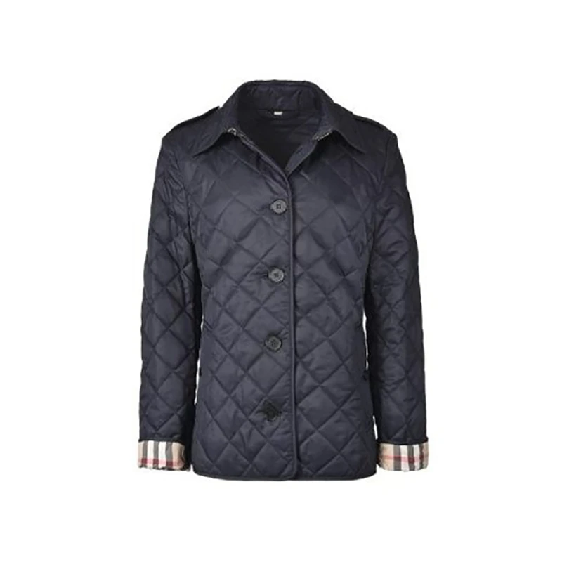 商品Burberry|【现货】博柏利 女士海军蓝色棉质格子提花外套80658741,价格¥3610,第1张图片