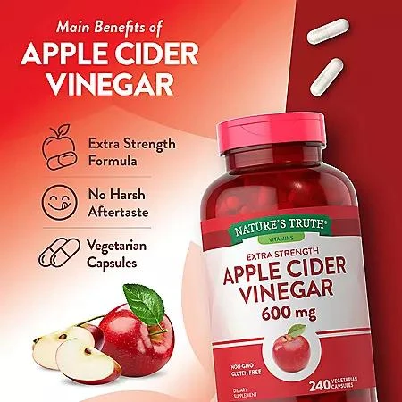 商品Nature's Truth|Nature's Truth Apple Cider Vinegar 600 mg Extra Strength Capsules, 240 ct.,价格¥127,第4张图片详细描述