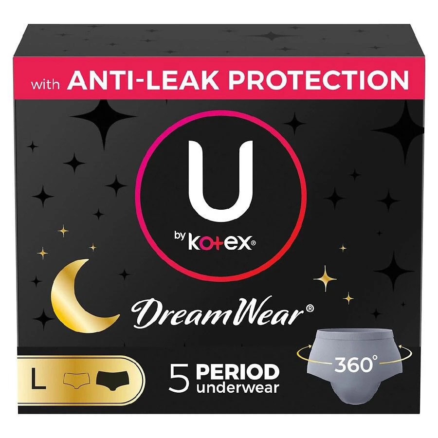 商品U by Kotex|DreamWear Disposable Overnight Period Underwear for Women Large,价格¥52,第1张图片