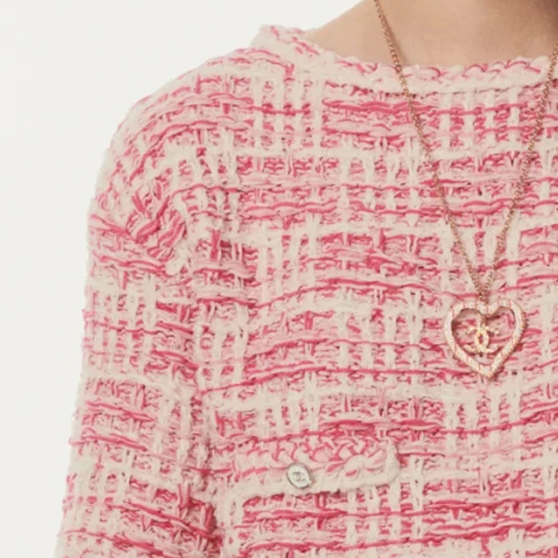 商品[国内直发] Chanel|香奈儿 24春夏新品 拼色圆领套头短袖针织衫 女款 粉红色,价格¥23416,第7张图片详细描述