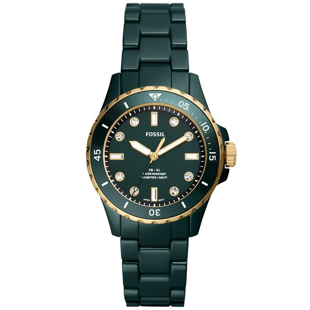 商品Fossil|Women's Fb-01 Three-Hand Green Ceramic Bracelet Watch, 36mm,价格¥1721,第1张图片