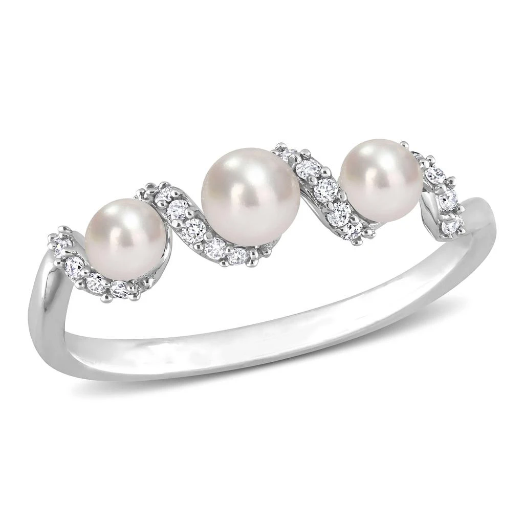 商品Mimi & Max|Cultured Freshwater Pearl and 1/10 CT TDW Diamond Swirl Ring in 14k White Gold,价格¥2161,第1张图片