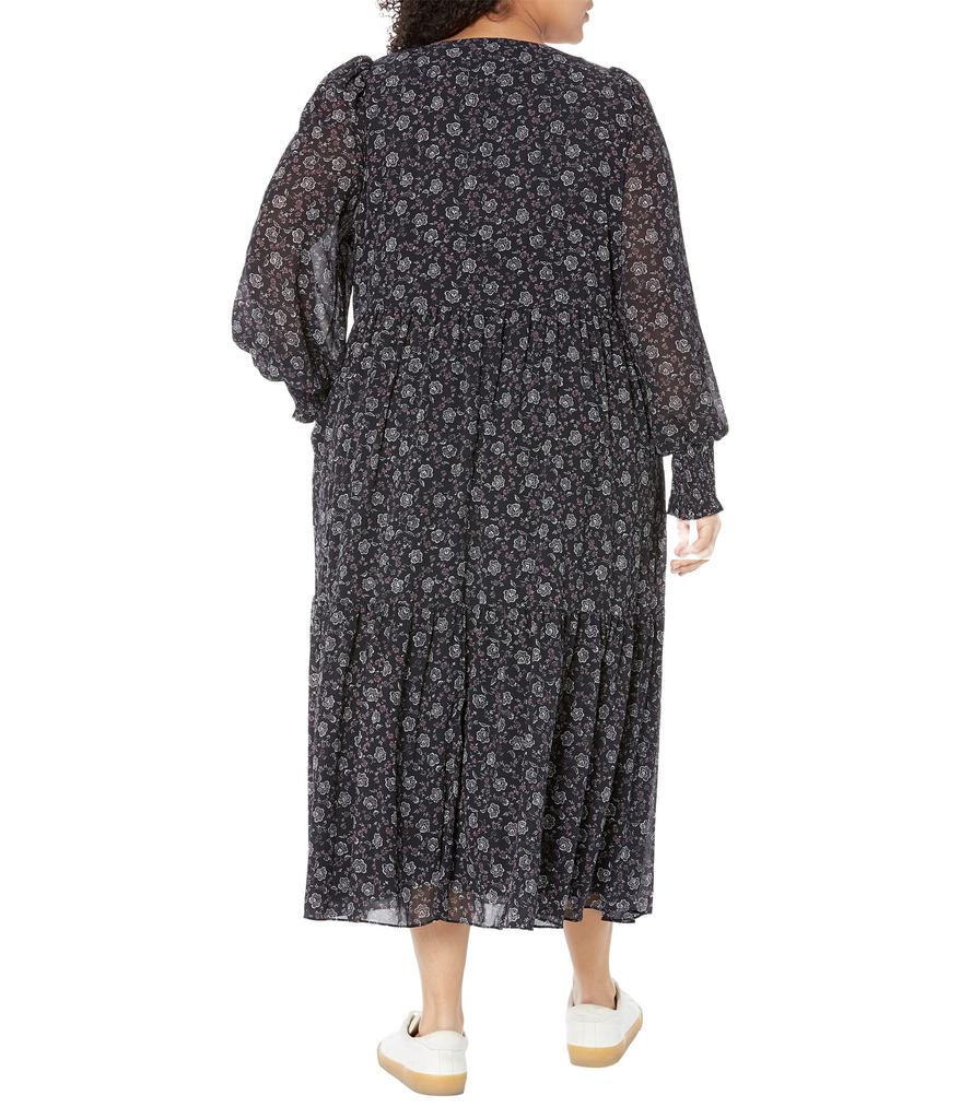 Plus Albertine Long Sleeve V-Neck Tiered Midi Dress - Crinkle Georgette商品第2张图片规格展示