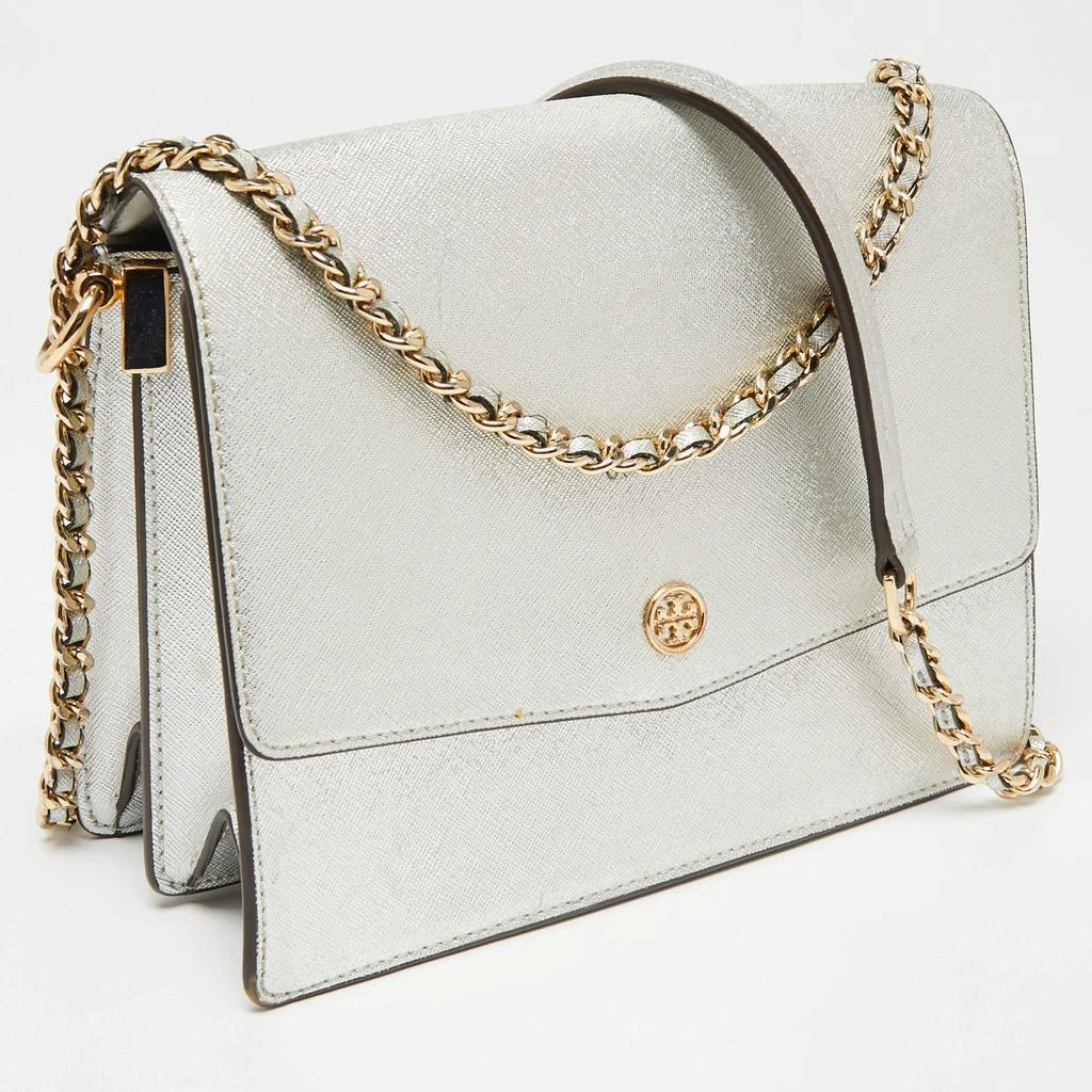 商品[二手商品] Tory Burch|Tory Burch Silver Saffiano Leather Robinson Flap Shoulder Bag,价格¥1162,第3张图片详细描述