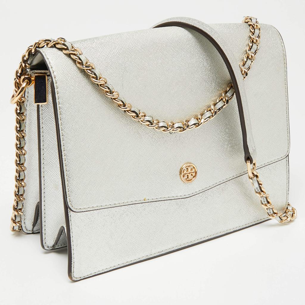 商品[二手商品] Tory Burch|Tory Burch Silver Saffiano Leather Robinson Flap Shoulder Bag,价格¥1419,第5张图片详细描述