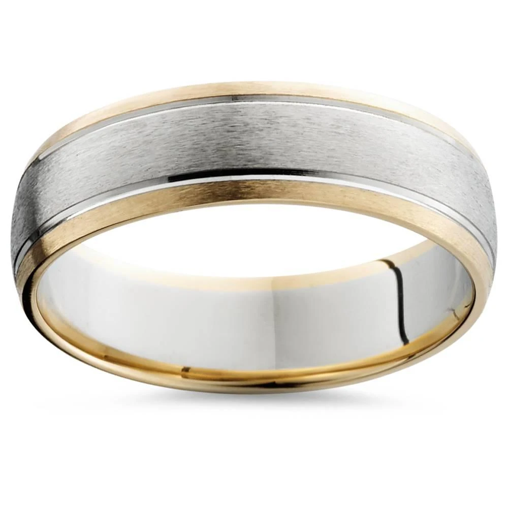 商品Pompeii3|6MM Mens 14k Gold Two Tone Brushed Wedding Ring Band New,价格¥3884,第1张图片