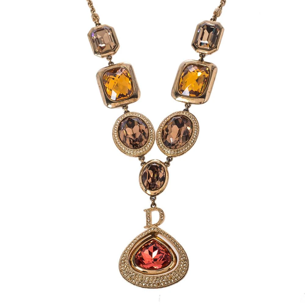 商品[二手商品] Dior|Dior Gold Tone Crystal Bejeweled Pendant Necklace,价格¥3008,第1张图片