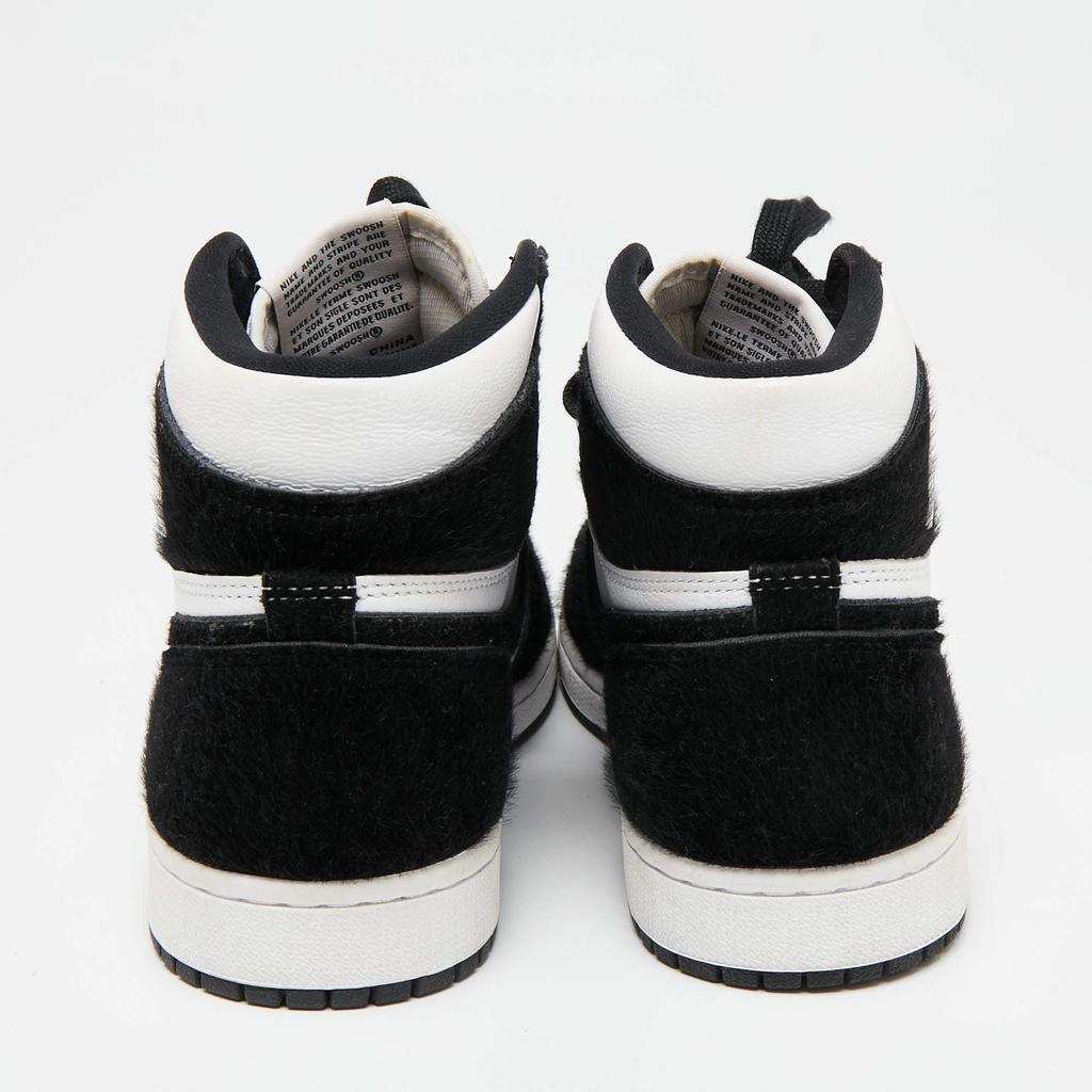 Air Jordans Black/White Calf Hair And Leather 1 Retro COJP High Top Sneakers Size 38.5商品第5张图片规格展示