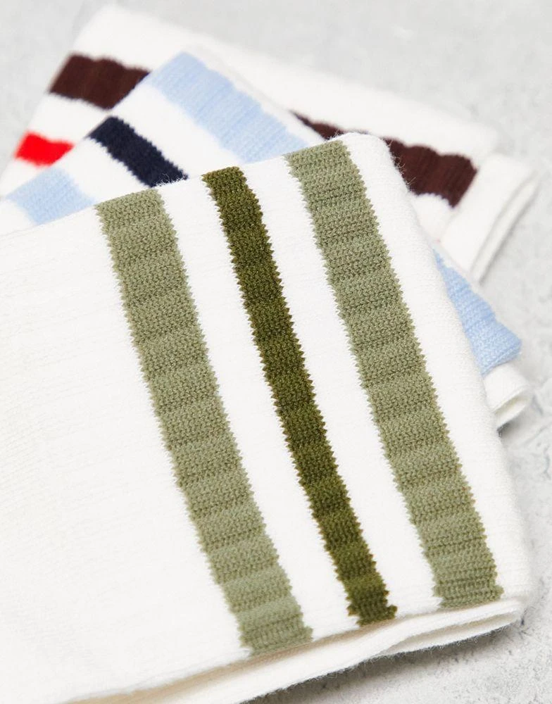 商品ASOS|ASOS DESIGN 3 pack ribbed crew socks in ecru with coloured stripes,价格¥116,第2张图片详细描述