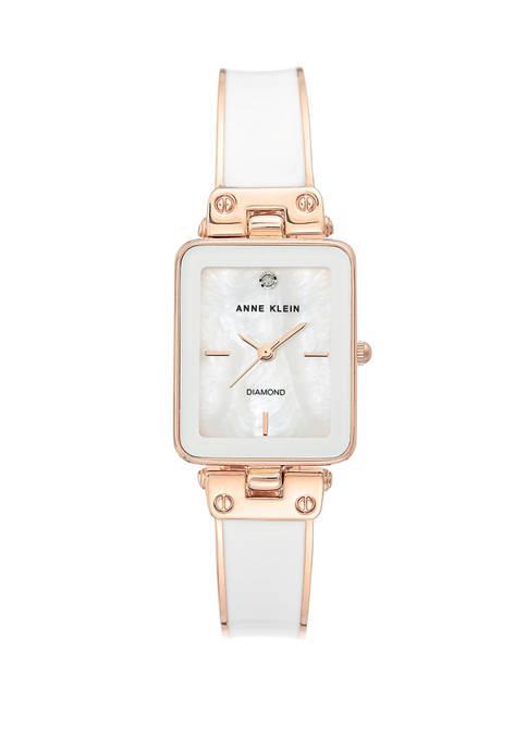 商品Anne Klein|Rose Gold Metal White Enamel Diamond Bracelet Watch,价格¥564,第1张图片