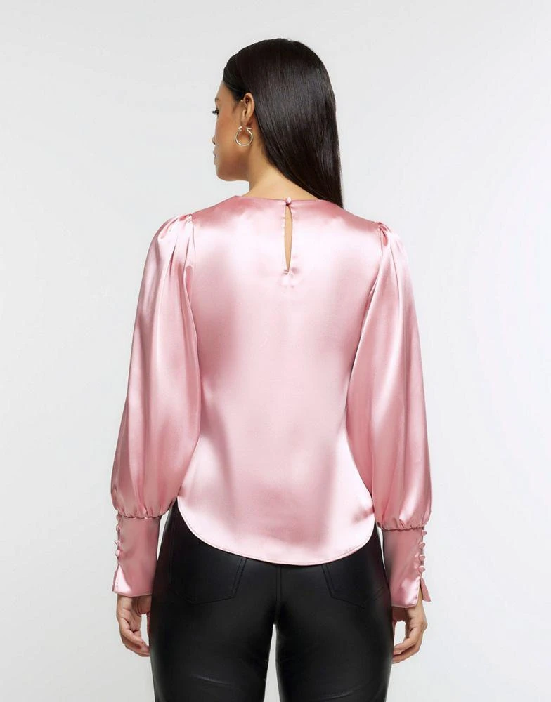 商品River Island|River Island Satin long sleeve blouse in pink - medium,价格¥292,第2张图片详细描述