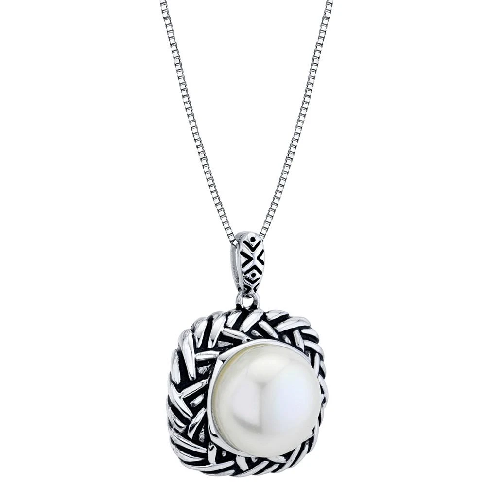 商品Macy's|Cultured Freshwater Button Pearl (11-1/2mm) 18" Pendant Necklace in Sterling Silver,价格¥2535,第2张图片详细描述