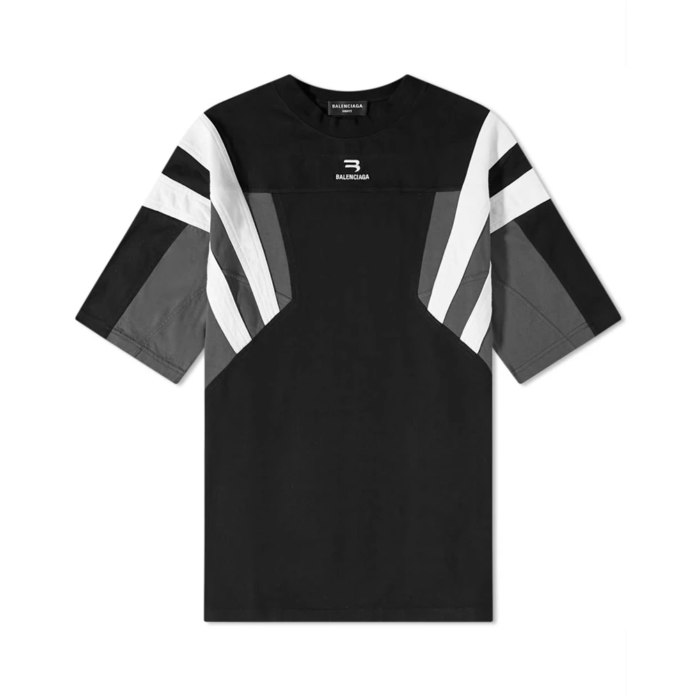 商品Balenciaga|BALENCIAGA 男士黑色棉质徽标刺绣大廓形圆领短袖T恤 675306-TLVA2-1150,价格¥3959,第1张图片
