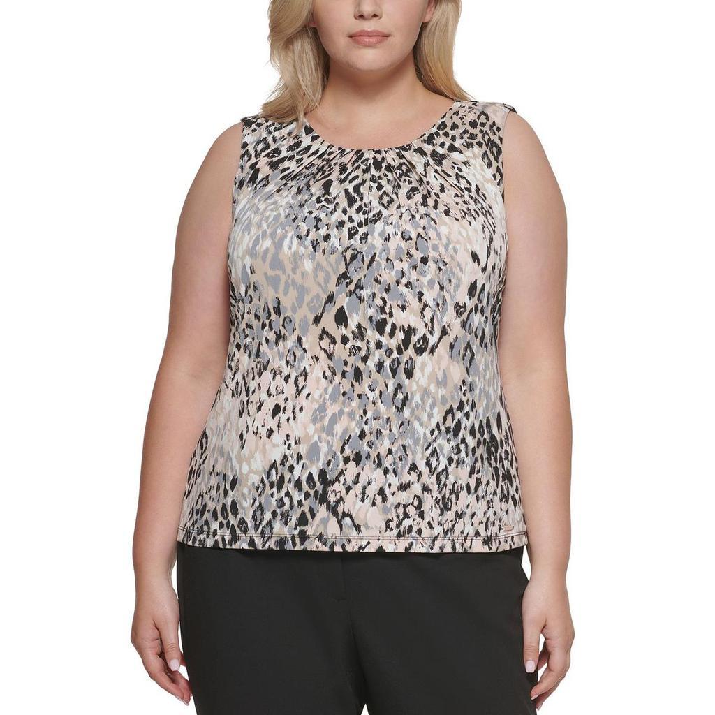 商品Calvin Klein|Calvin Klein Womens Plus Animal Print Pleated Pullover Top,价格¥160,第1张图片