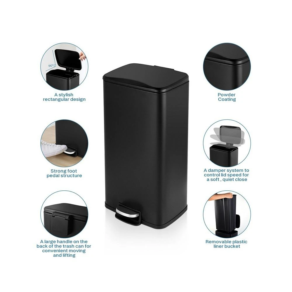 商品Mega Casa|8 Gal./30 Liter Rectangular Matt Black step-on Trash Can for kitchen,价格¥575,第3张图片详细描述