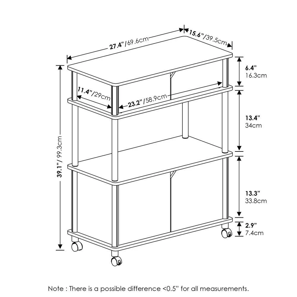 商品Furinno|Turn-N-Tube Toolless Storage Cart with Cabinet, Columbia Walnut/Black,价格¥1257,第2张图片详细描述