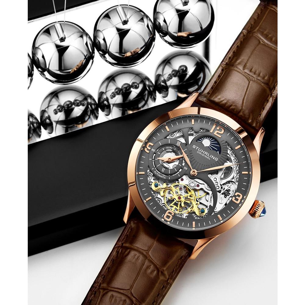 商品Stuhrling|Men's Brown Leather Strap Watch 45mm,价格¥1380,第4张图片详细描述