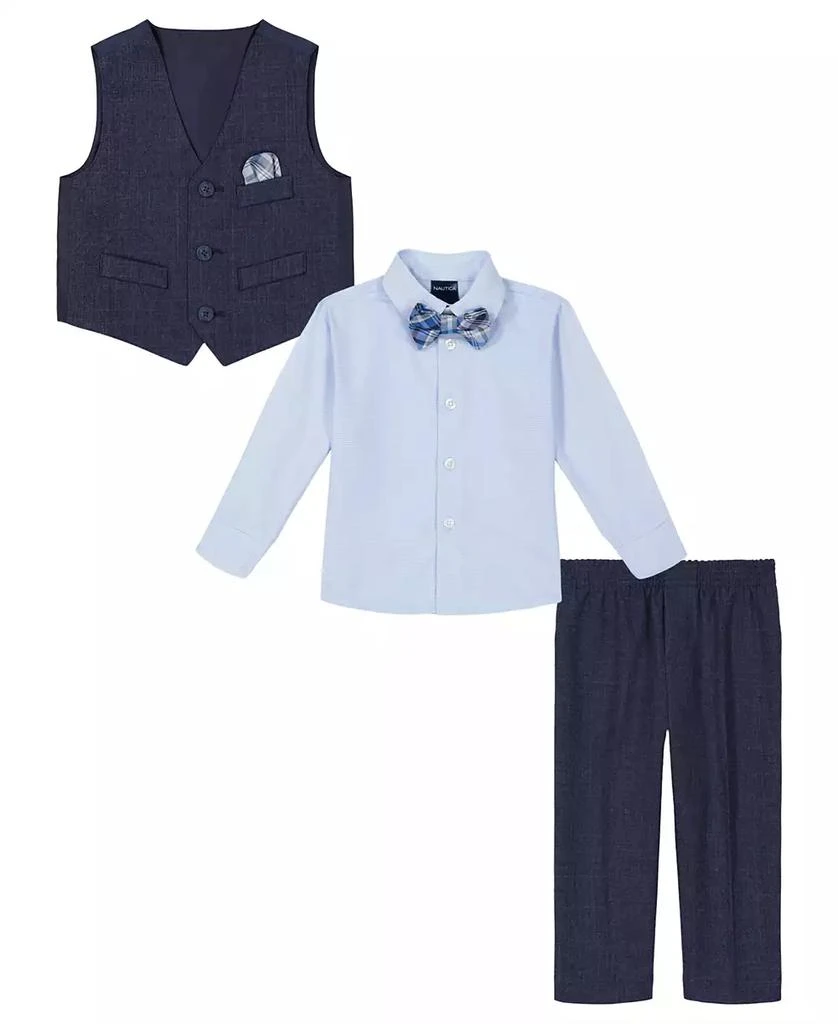 商品Nautica|Baby Boys Striated Twill Vest 4-Piece Set,价格¥175,第2张图片详细描述