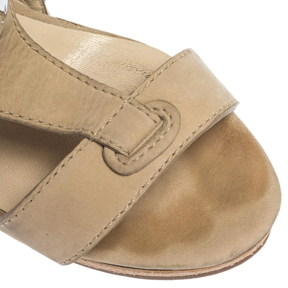 Céline Beige Leather T-Strap Wedge Platform Slingback Sandals Size 37.5 商品