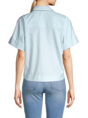 Short-Sleeve Cropped Button-Down Shirt商品第2张图片规格展示