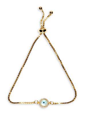 Luxe 18K Goldplated Crystal Evil Eye Charm Bracelet商品第1张图片规格展示