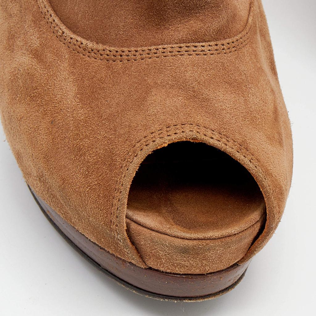 Fendi Brown Suede Peep Toe Platform Booties Size 38.5商品第7张图片规格展示