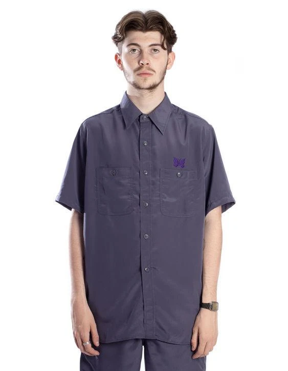 商品Needles|needles short sleeve logo work shirt in purple,价格¥983,第1张图片