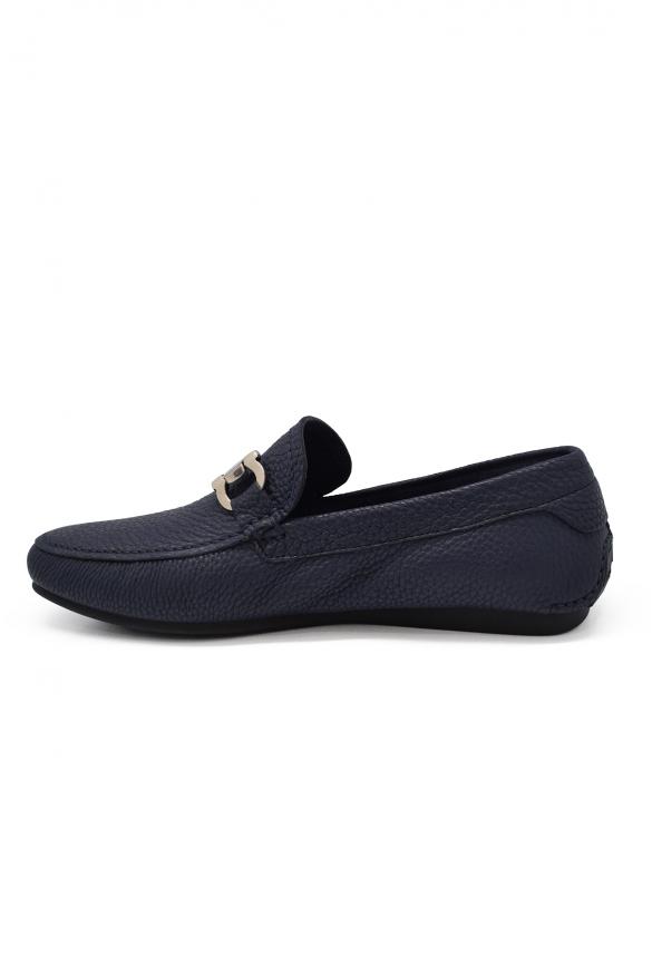 Men Shoes   Salvatore Ferragamo Gancini Loafers In Blue Leather商品第3张图片规格展示