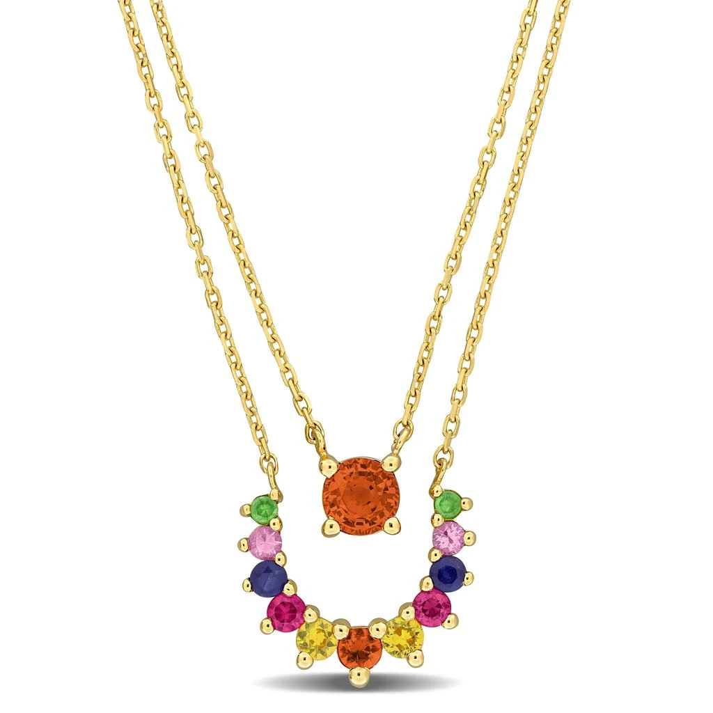 商品Mimi & Max|1ct TGW Multi-Color Sapphire and Tsavorite Double Layered Necklace in 10k Yellow Gold - 17 in,价格¥3589,第1张图片