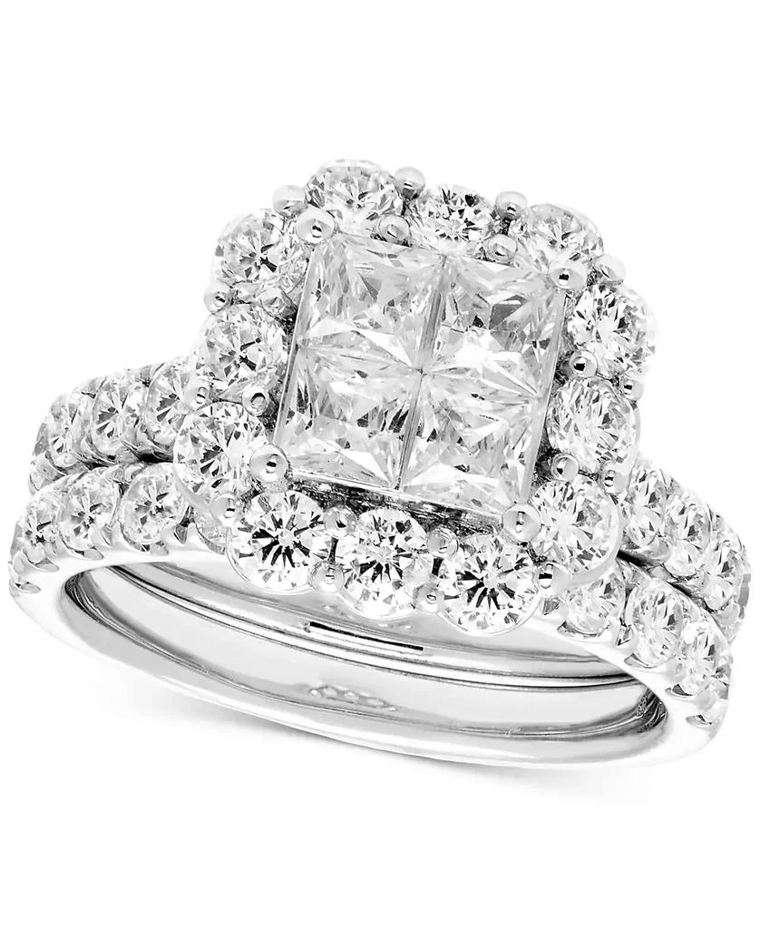 商品Macy's|Diamond Princess Quad Cluster Halo Bridal Set (3-1/4 ct. t.w.) in 14k White Gold,价格¥28806,第1张图片