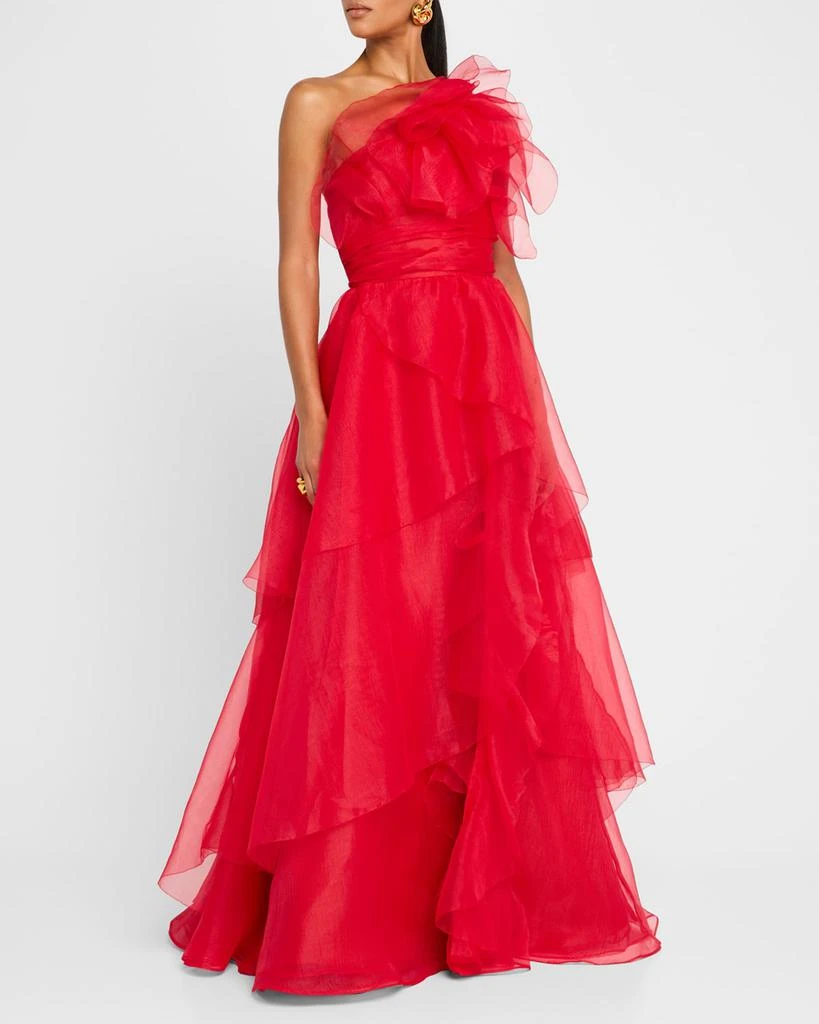 商品MARCHESA|One-Shoulder Tiered Ruffle Gown,价格¥8549,第5张图片详细描述