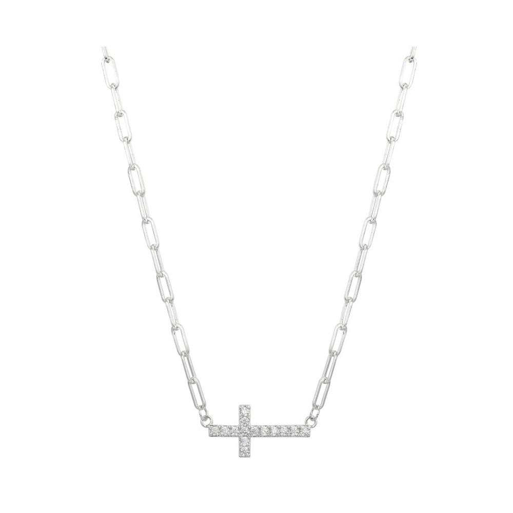 Silver Plated Crystal Cross Pendant Necklace, 16+2" Extender商品第1张图片规格展示