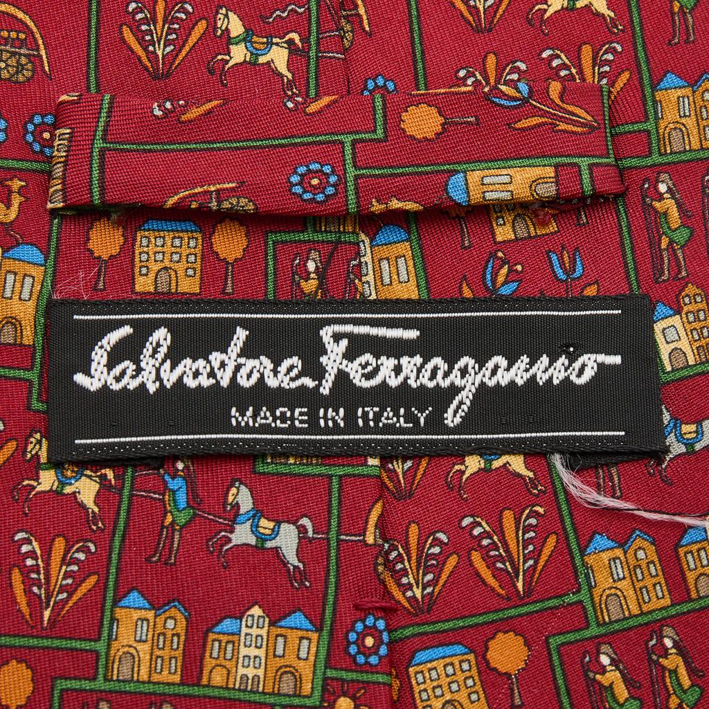 Salvatore Ferragamo Burgundy Print Silk Traditional Tie商品第3张图片规格展示