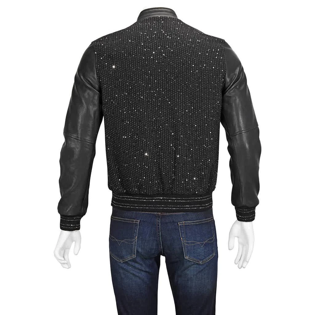 商品Yves Saint Laurent|Black Glitter Detail Leather Jacket,价格¥8905-¥9512,第3张图片详细描述