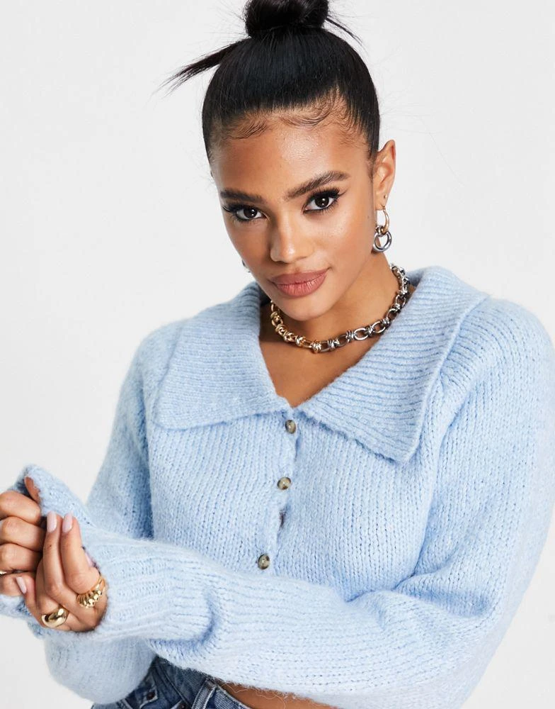 商品Topshop|Topshop knitted collar crop cardi in baby blue,价格¥156,第1张图片