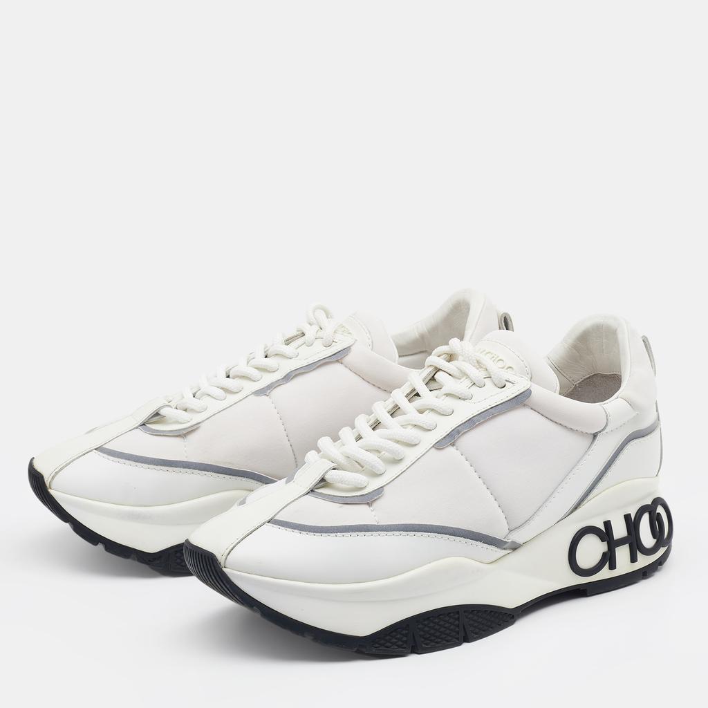 Jimmy Choo White/Grey Leather, Fabric And Neoprene Raine Low Top Sneakers Size 39商品第2张图片规格展示