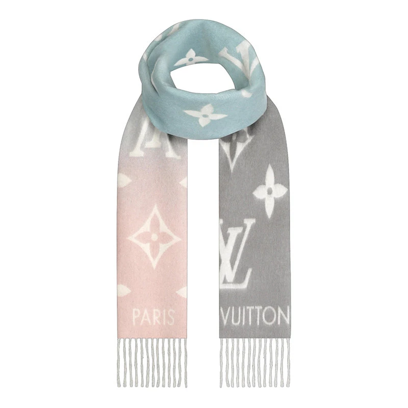 商品Louis Vuitton|路易威登 21年秋冬 REYKJAVIK GRADIENT系列 女士渐变色羊绒花朵和字母印花围巾M70868,价格¥7181,第5张图片详细描述
