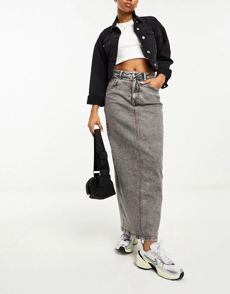 商品ASOS|ASOS DESIGN denim maxi skirt with split hem in washed grey,价格¥117,第4张图片详细描述