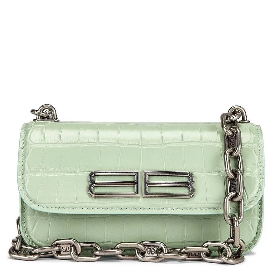 商品Balenciaga|Light Green Croc-Embossed Leather XS Gossip Bag,价格¥6496,第1张图片