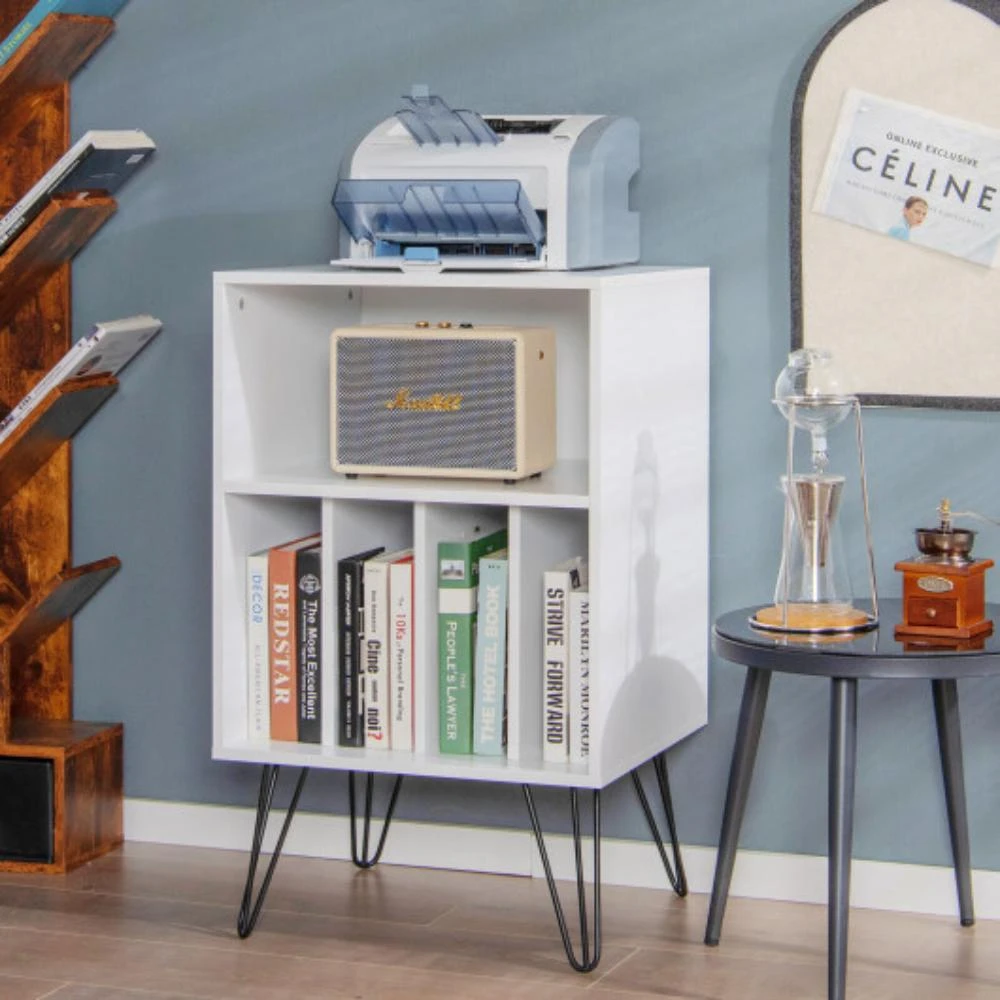 商品Hivvago|Freestanding Record Player Stand Record Storage Cabinet with Metal Legs-White,价格¥961,第2张图片详细描述