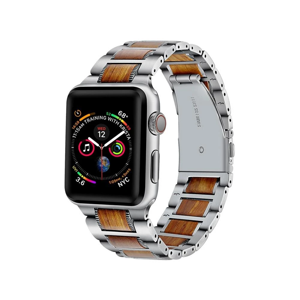 商品Posh Tech|Apple Watch 男士和女士银色不锈钢木纹替换表带,价格¥303,第1张图片