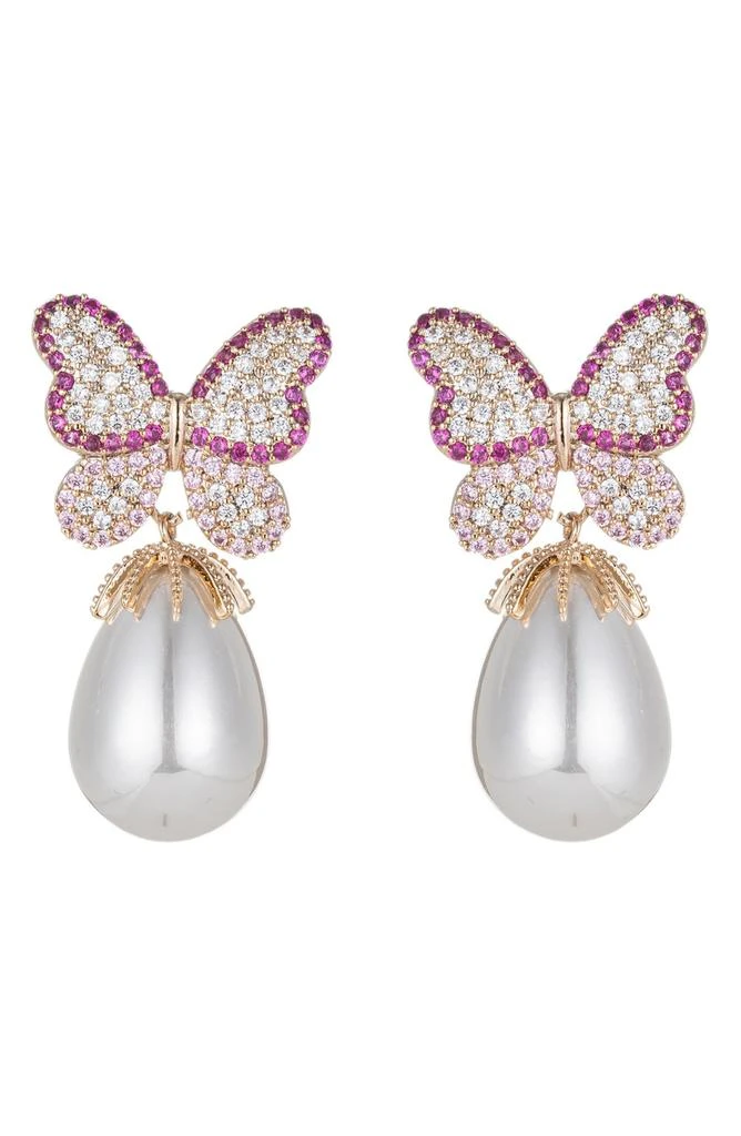 商品EYE CANDY LOS ANGELES|Jaci CZ Butterfly & Imitation Pearl Drop Earrings,价格¥202,第1张图片