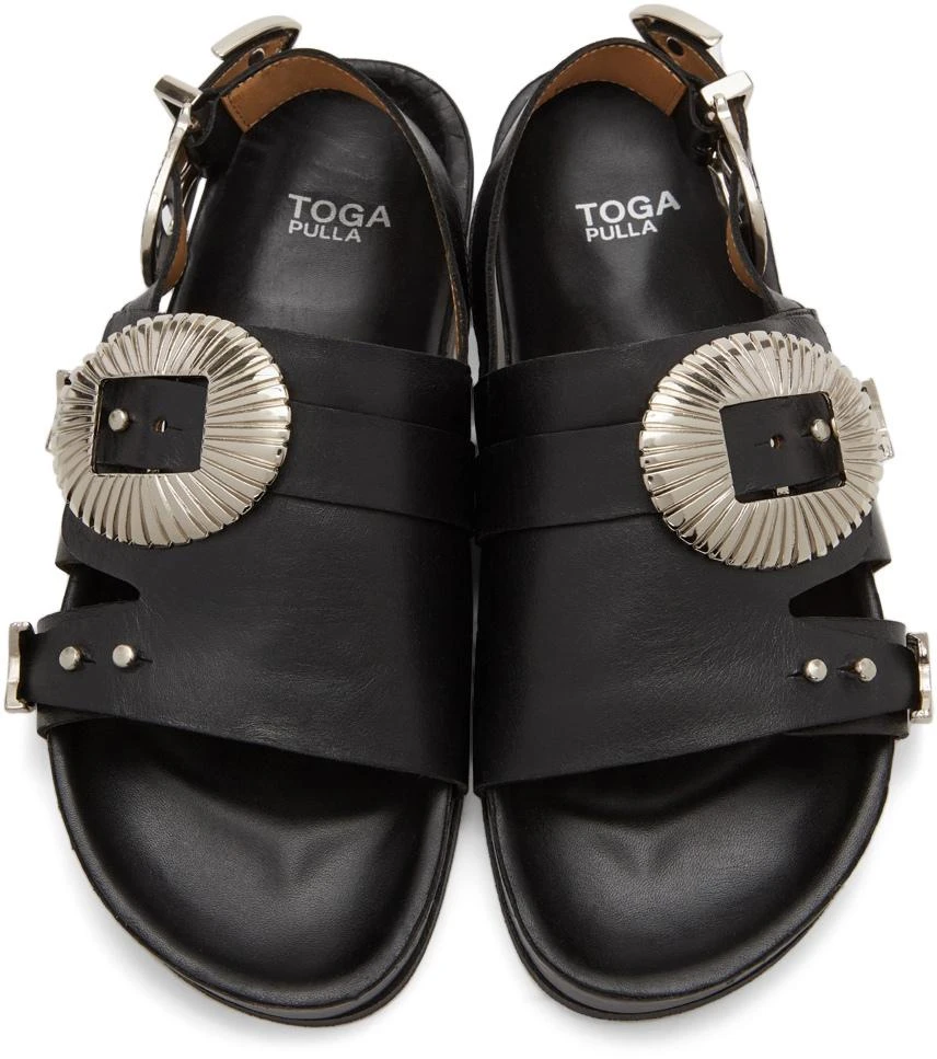 商品Toga Pulla|SSENSE Exclusive Black Oversized Buckle Flat Sandals,价格¥1849,第5张图片详细描述