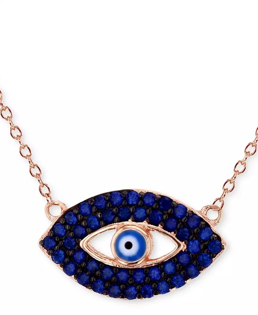 商品Macy's|Cubic Zirconia & Enamel Evil Eye Pendant Necklace in 14k Rose Gold-Plated Sterling Silver, 16" + 1" extender,价格¥122,第1张图片