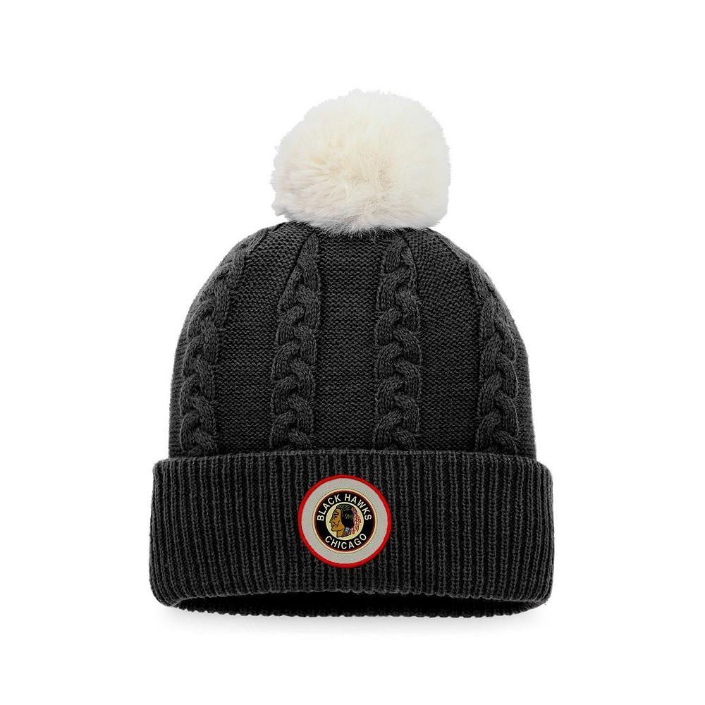 商品Fanatics|Women's Branded Black Chicago Blackhawks Outdoor Play Cuffed Knit Hat with Pom,价格¥173,第1张图片